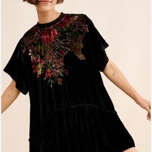 Free People Black Velvet Top with Floral Embroidery